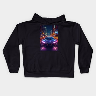 Asian Neon City Sports Car Kids Hoodie